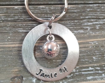 Personalized Baseball Keychain; Custom Softball Coach Gift; Custom Baseball Team Gift; Softball Hand Stamped Keychain; Key Ring