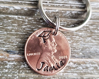 Graduation Gift 2024 Penny Keychain; Personalized Class of 2024 Penny Keychain; High School College Graduate Present