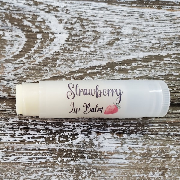 Strawberry Lip Balm; Scented Lip Butter; Natural Moisturizer for Lips; Organic Mango Butter, Coconut Oil, Beeswax; Christmas Stocking