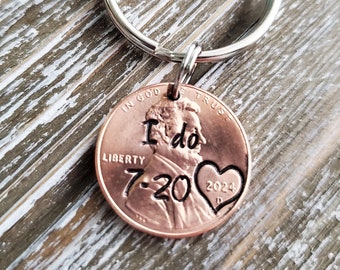 Wedding Date Present; I Do Penny Keychain; Wedding Gift for Him or Her; Gift From Bride to Groom; Present from Groom to Bride