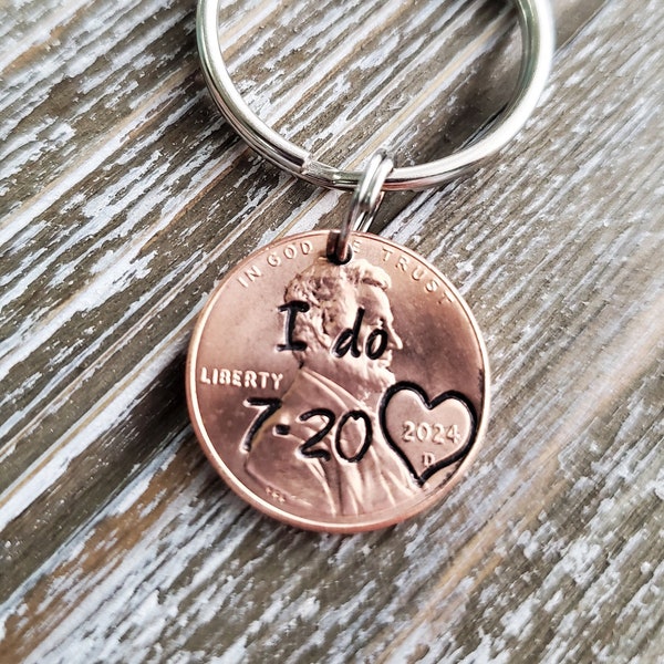 Wedding Date Present; I Do Penny Keychain; Wedding Gift for Him or Her; Gift From Bride to Groom; Present from Groom to Bride