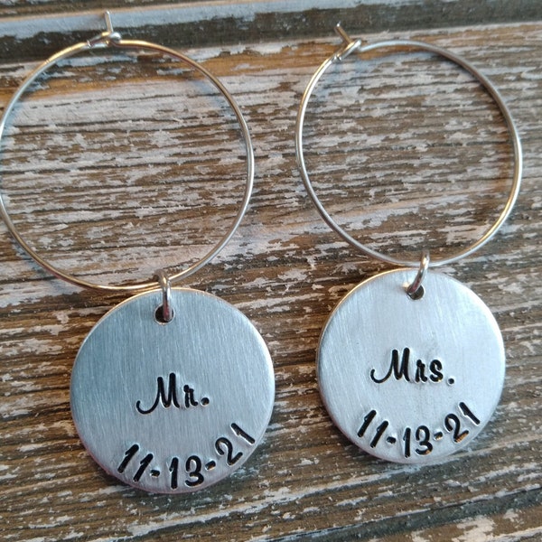 Personalized Wedding Wine Charms; Mr. and Mrs. Wine Glass Charms; Bride and Groom Wine Glass Charms; Custom Wine Charms; Set of 2