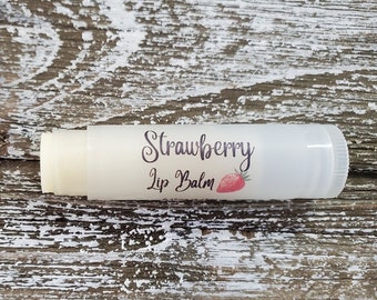 Strawberry Lip Balm; Scented Lip Butter; Natural Moisturizer for Lips; Organic Mango Butter, Coconut Oil, Beeswax; Christmas Stocking