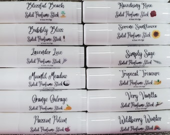Solid Perfume Stick; Travel Scent ; Pocket Purse Fragrance; Beeswax, Coconut Oil; Natural Fragrance Stick; Fruity, Floral, Beach
