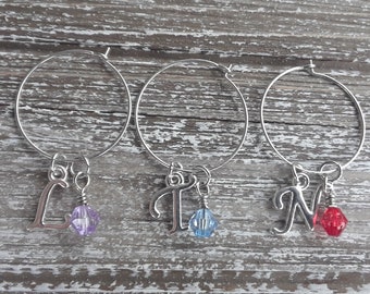 Vintage Letter N Initial Black Tan Wine Glass Drink Marker Charm Ring