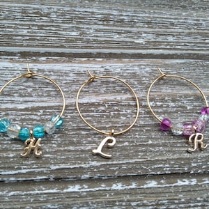 Personalized Wine Charms; Initial Wine Glass Markers; Letter Wine Glass Rings; Wedding Wine Glass Charm; Party Wine Glass Charm