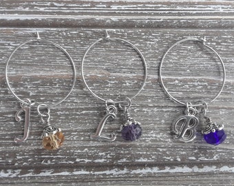 Personalized Wine Charms; Birthstone Wine Glass Charms; Custom Initial Wine Glass Charms; Wedding Wine Charms; Letter Wine Glass Charm