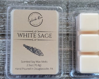 White Sage Wax Melts; 100% Soy Wax Cubes; American Grown Soy Beans; Herbal Smells; Natural Smelling Scents; Earthy