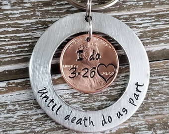 Personalized Wedding Date Keychain; 2024 I Do Penny Present; Wedding Gift for Bride to Groom; Present from Groom to Bride; Custom Present