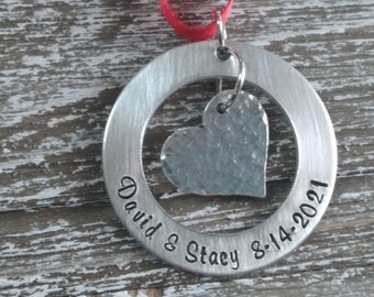 Personalized Ornament; Custom Ornament for First Christmas Together as Mr. and Mrs.; Gift for Her and Him; Hand Stamped Aluminum Metal