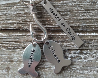 Personalized Father's Day Keychain; Fisherman's Key Ring; Grandpop Present; Custom Fish with Hook Keychain; Gift from Kids to Dad