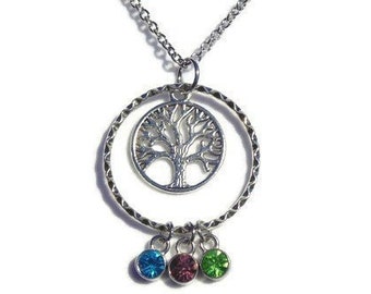 Personalized Tree of Life Necklace; Custom Family Tree Necklace; Birthstone on Ring Necklace; Mother's Birthstone; Mother's Day Personalized