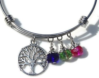 Tree of Life Bracelet with Birthstones; Custom Bangle for Mom; Mother's Day Personalized; Present for Grandmother; Gift from Children