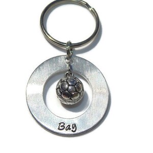 Personalized Soccer Keychain; Custom Soccer Coach Gift; Custom Soccer Team Gift; Soccer Hand Stamped Keychain; Key Ring