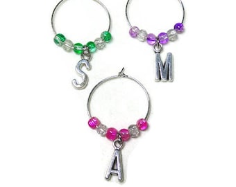 Custom Wine Charms ; Personalized Initial Wine Markers; Letter Wine Glass Rings; Wedding Party Favors; Bridal Party Favors; Baby Shower
