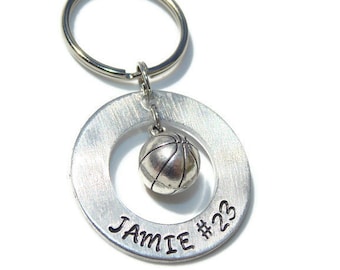 Personalized Basketball Keychain, Hand Stamped Aluminum Key Ring