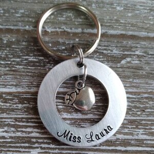 Personalized Teacher Gift; Custom Name Keychain; Hand Stamped Key Ring with Apple; Teacher Appreciation; Aide; Assistant; Education Graduate