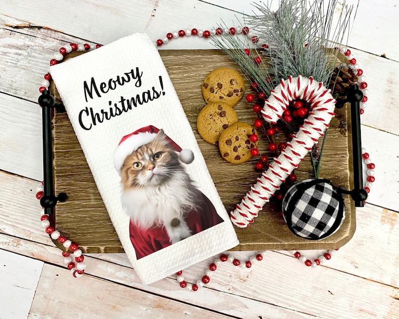 Christmas Towel Cat Lover Present Winter Decor Housewarming Gift