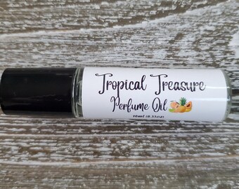 Tropical Fruit Perfume Body Oil; Roller Ball Scent; Pocket Purse Fragrance; Glass Perfume Bottle; Natural Coconut Oil; Scented Oils