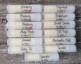 Lip Balm; Scented Lip Butter; Natural Moisturizer with Organic Mango Butter, Coconut Oil, Beeswax; Strawberry, Blueberry, Mint, Vanilla