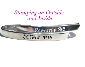 Personalized Bible Verse Bracelet; Hand Stamped Christian Gift; Custom Verse Cuff Bracelet; Aluminum Gift; Inspirational Bracelet