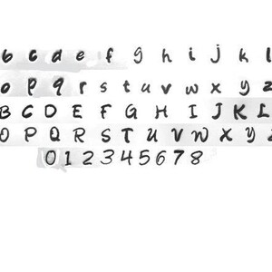 May include: A handwritten alphabet in black ink on a white background. The letters are in lowercase, uppercase, and numbers 0-8.