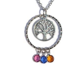 Personalized Tree of Life Necklace; Custom Family Tree Necklace; Birthstone on Ring Necklace; Mother's Birthstone; Mother's Day Personalized