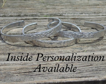 Personalized Cuff Bracelet; Textured Hammered Cuff Bracelet; Personalized Cuff; Secret Message Bracelet; Hand Stamped Aluminum Cuff