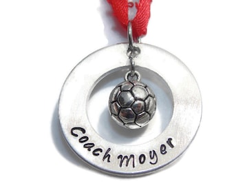Personalized Soccer Coach Ornament; Custom Soccer Gift; Custom Athlete Gift; Soccer Ball Hand Stamped Christmas Ornament