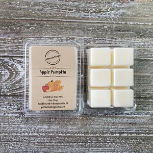 K&ouml;nnte beinhalten: Ein Sechserpack Wachsschmelzen in einem durchsichtigen Plastikbeh&auml;lter. Die Wachsschmelzen sind wei&szlig; und der Beh&auml;lter tr&auml;gt ein Etikett mit der Aufschrift "Apple Pumpkin" und "Scented Soy Wax Melts".