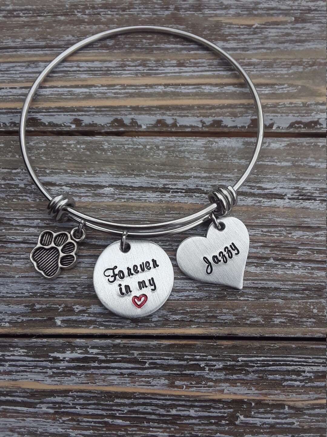 Personalized Pet Memorial Bangle; Custom Pet Loss Bracelet; Cat or Dog ...