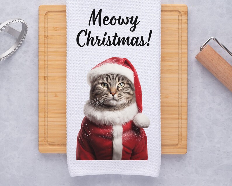 Christmas Towel Cat Lover Present Winter Decor Housewarming Gift