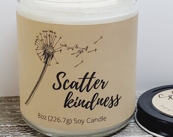 Scatter Kindness Soy Candle; Dandelion Puffer Gift; Motivational Inspirational Present; Do Good; Be Kind; Make a Difference
