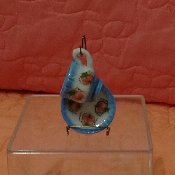 miniature teacup with saucer strawberry design