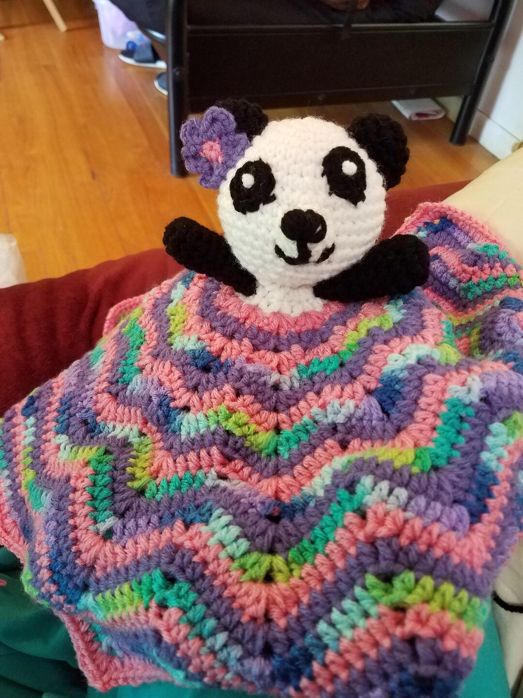 Soft Crochet Panda Bear Lovey, Pink Plush Panda Bear, Stuffed Elephant
