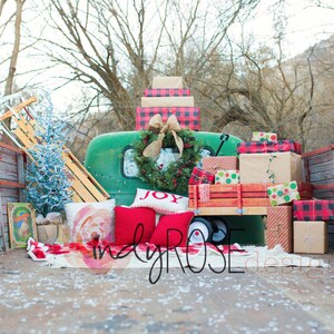 Vintage truck bed Christmas digital backdrop
