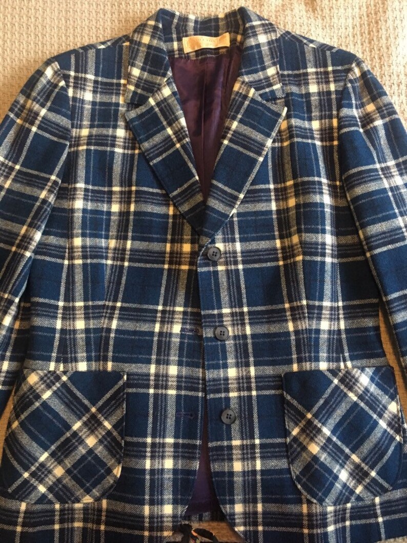 Vintage Blue Plaid Blazer Pendleton 100/% wool blazer with pockets