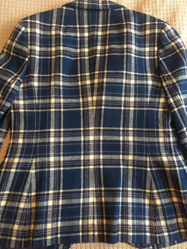Vintage Blue Plaid Blazer Pendleton 100/% wool blazer with pockets