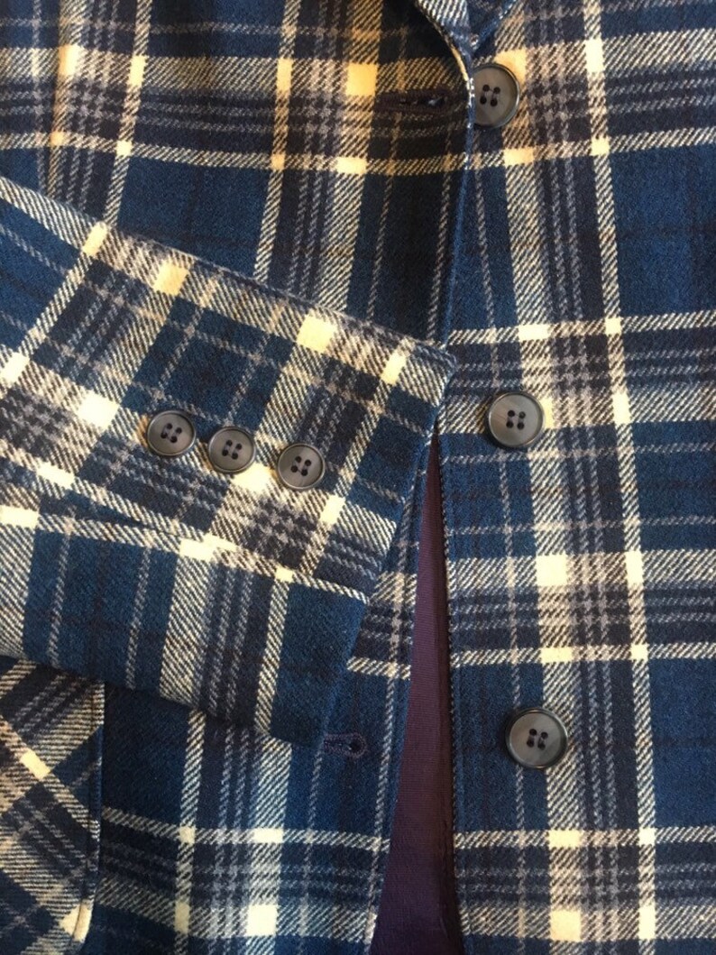 Vintage Blue Plaid Blazer Pendleton 100/% wool blazer with pockets
