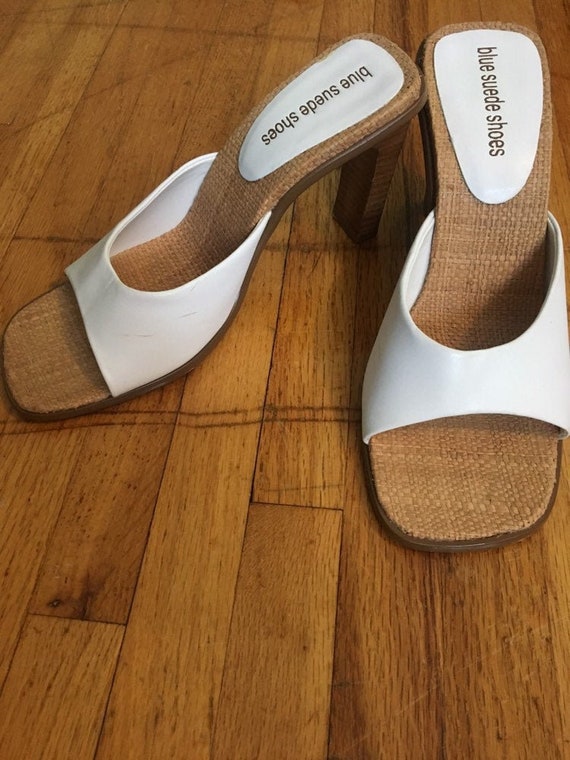 Vintage 90s white square toe heels 