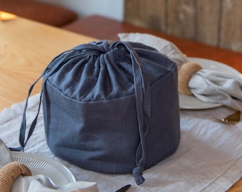 Linen bread basket  with drawstring closure ,  linen bread basket , organic food storage , bread storage , linen table , linen gift