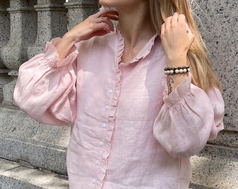 Linen Blouse with ruffles