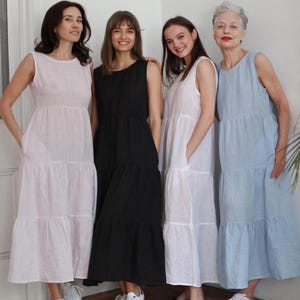 Linen Sleeveless Tier Dress Fiona Cottagecore dress linen clothing