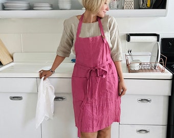 Linen Apron with pockets . Linen Apron . Christmas Gift . Mothers day gift