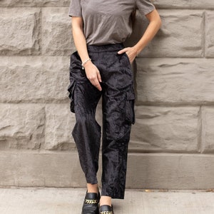 Velvet Cargo Pants black Techwear Hippie Wide Leg Pants Streetwear baggy pants image 1