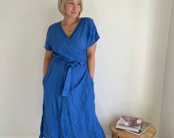 Linen wrap dress ,  maxi linen dresses for women , summer dress soft linen dress , Linen wrap boho or linen dresses , wrapped dress one size