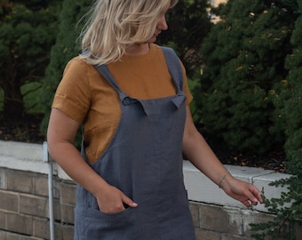 Linen Pinafore Dress , Linen Overall , Linen Romper ,  Linen Summer Dress , Linen Garden Dress , Handmade linen clothing for women