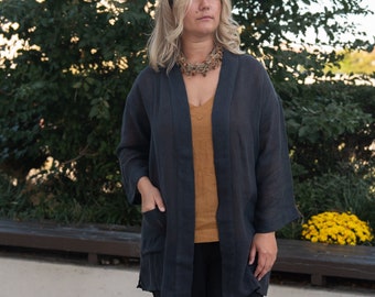 Cardigan oversized bono with pockets cottagecore ,  crop cardigan women long , linen jacket