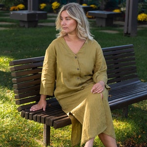 Linen duster , linen  caftan women , linen lounge wear , linen coat , linen Nadya caftan linen dress , mustard yellow cardigan