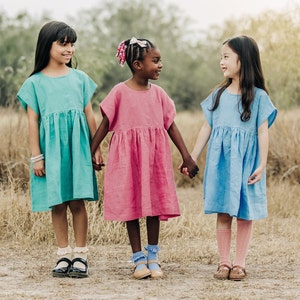 Linen Girl Dress , Linen dress for girls , kids clothing , flower linen girl dress , toddler linen dress , first birthday girl dress